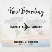 Boarding Pass Ocean Sunset Destination Wedding Sparkling Wijnetiket (Enkel label)
