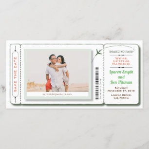 Boarding Pass Photo Save the Date Green
