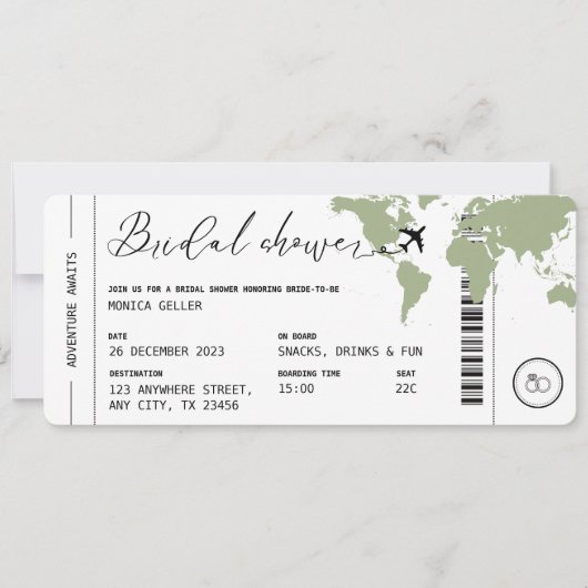 Boarding Pass Reizen Vrijgezellenfeest Sage Green Kaart (Voorkant)