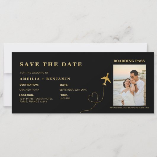 Boarding Pass Save the Date | Destination Wedding  Kaart (Voorkant)