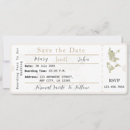 Boarding Pass Save The Date Ticket Boho Invitation (Devant)