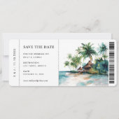 Boarding Pass Strand Tropische Waterverf Bruiloft Save The Date (Voorkant)