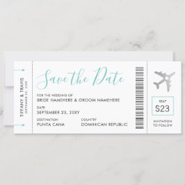 Boarding Pass Ticket Save the Date Silver Plane Aankondiging