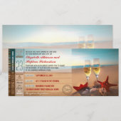 Boarding Pass Tickets Modern Beach Bruiloft Kaart (Voorkant / Achterkant)