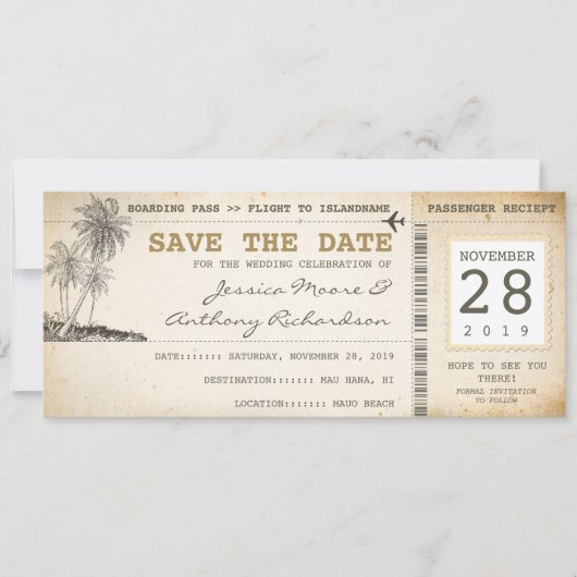 Boarding Pass tickets voor Save the Date (Voorkant)