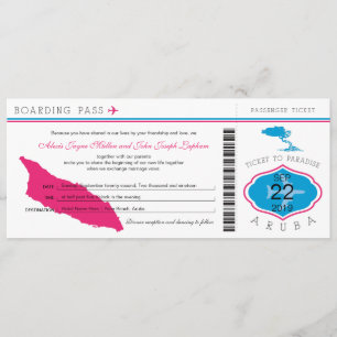 Boarding Pass to Aruba Wedding Invitation Kaart