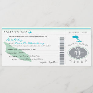 Boarding Pass to Aruba Wedding Invitation Kaart