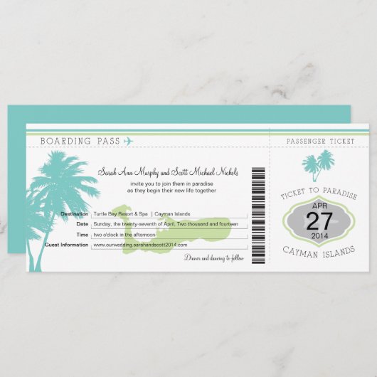 Boarding Pass to Cayman Islands Kaart (Voorkant / Achterkant)