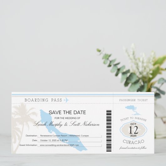 Boarding Pass to Curacao Save The Date (Staand voorkant)