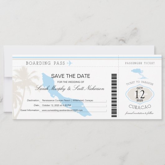 Boarding Pass to Curacao Save The Date (Voorkant)