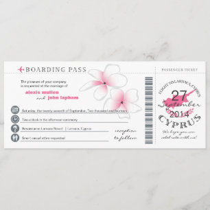 Boarding Pass to Cyprus Wedding Invitation Kaart