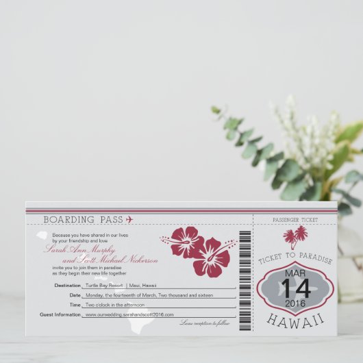 Boarding Pass to Hawaii SilverGrey/Red Kaart (Staand voorkant)
