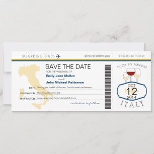 Boarding Pass to Italy Wedding Invitation Save The Date