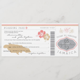 Boarding Pass to Jamaica Wedding Invitation Kaart