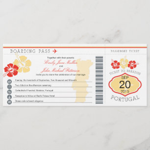 Boarding pass to Portugal Wedding Invitation Kaart