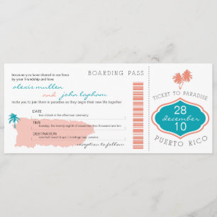 Boarding pass to Puerto Rico Wedding Invitation Kaart