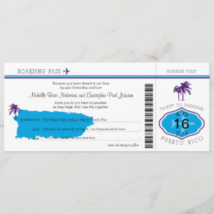 Boarding Pass to Puerto Rico Wedding Kaart