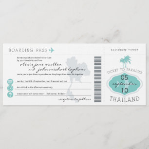 Boarding Pass to Thailand Wedding Invitation Kaart