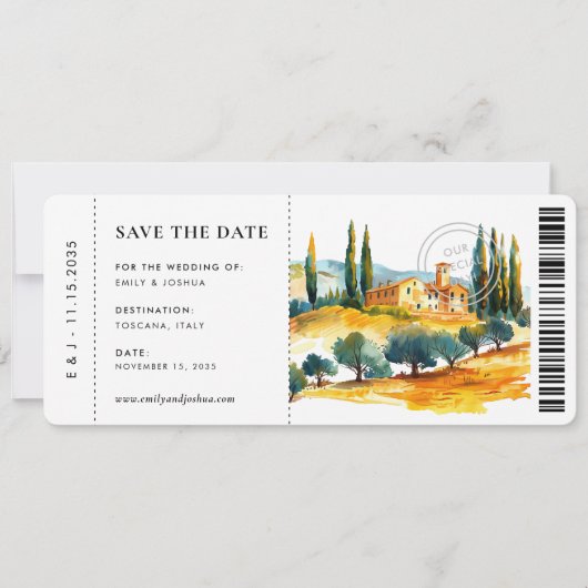 Boarding Pass Toscana Italië Bruiloft Save The Dat Date (Voorkant)