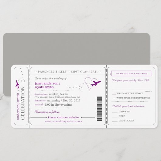 Boarding Pass Travel Ticket Wedding Invitation Kaart (Voorkant / Achterkant)