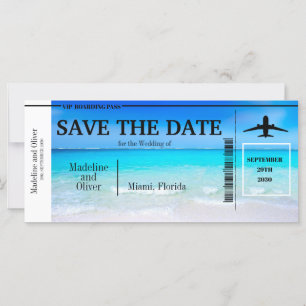Boarding Pass Tropical Beach bruiloft Save the Dat