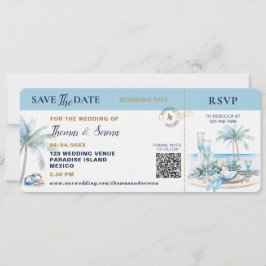 Boarding Pass Tropical Destination QR Code Wedding Kaart