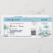 Boarding Pass Tropical Destination QR Code Wedding Kaart (Voorkant / Achterkant)