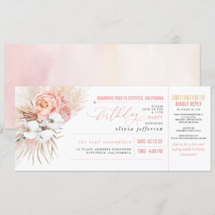 Boarding Pass Tropical Floral Verjaardag Ticket In Kaart