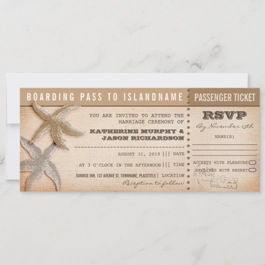 Boarding Pass trouwkaarten met RSVP Kaart (Voorkant)