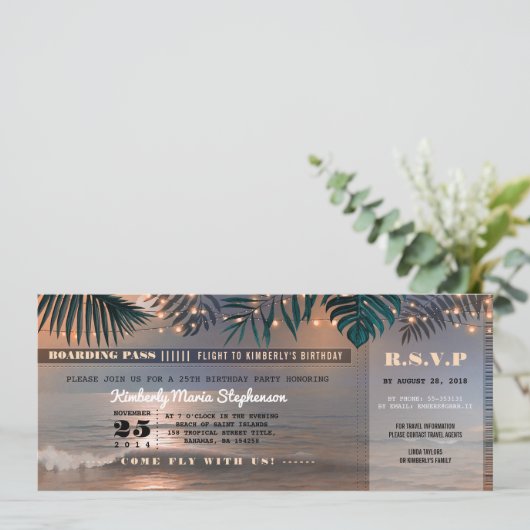 Boarding Pass Verjaardagskaartje | Zonsondergang v Kaart (Staand voorkant)