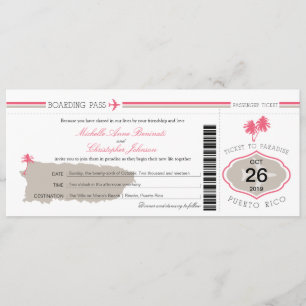 Boarding Pass voor bruiloft in Puerto Rico Kaart