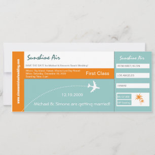 Boarding Pass Wedding Invitation green sinaasappel Kaart