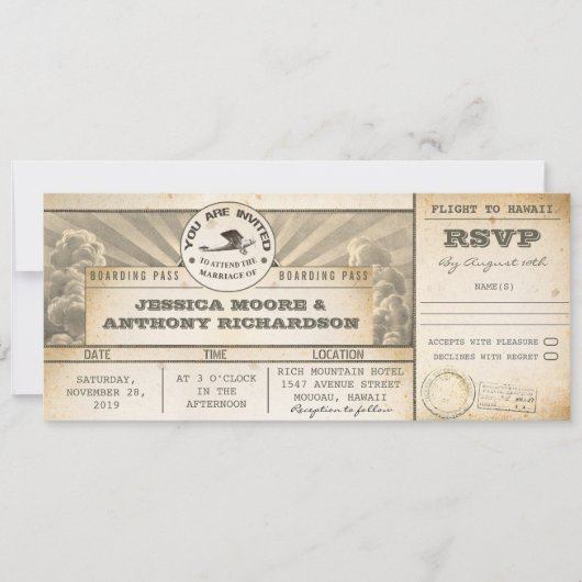 Boarding Pass Wedding vliegtickets - Uitnodigingen (Voorkant)