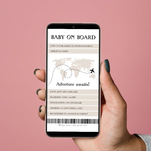 Boarding Pass Wereldkaart Travel Baby shower Feestdagenkaart