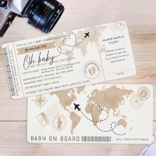Boarding Pass Wereldkaart Travel Baby shower Kaart