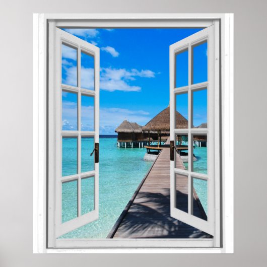 Boardwalk Pier Ocean Uitzicht Faux Poster (Voorkant)