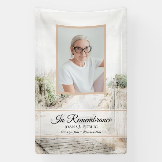 Boardwalk to Beach Viering van het leven Begrafeni Spandoek (Verticaal)