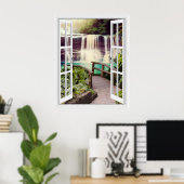 Boardwalk-waterval nep-raam uitzicht poster (Thuiskantoor)