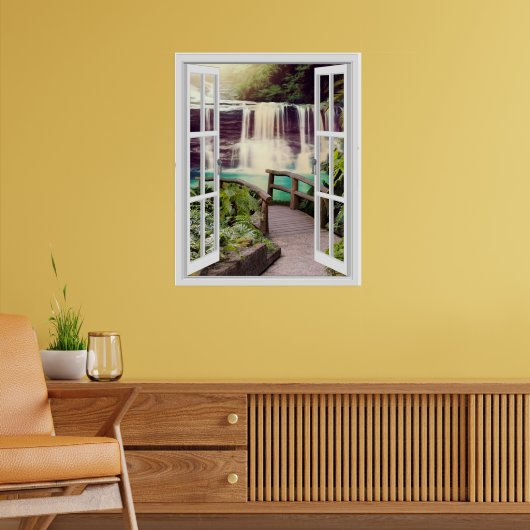 Boardwalk-waterval nep-raam uitzicht poster (Woonkamer 2)