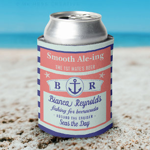 Boat 1st Mate Nautical Sailor Striped Coral Beer Blikjeskoeler