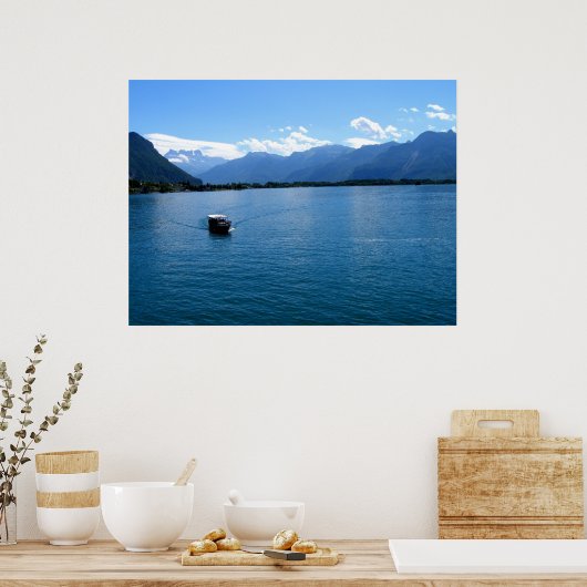 Boat aan het meer van Genève Poster (Keuken)