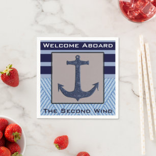 Boat Anchor met Navy Blue Nautical Stripes Servet