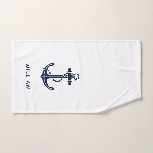 Boat Anchor Nautical Navy Blue Personalized (Serviette à main)