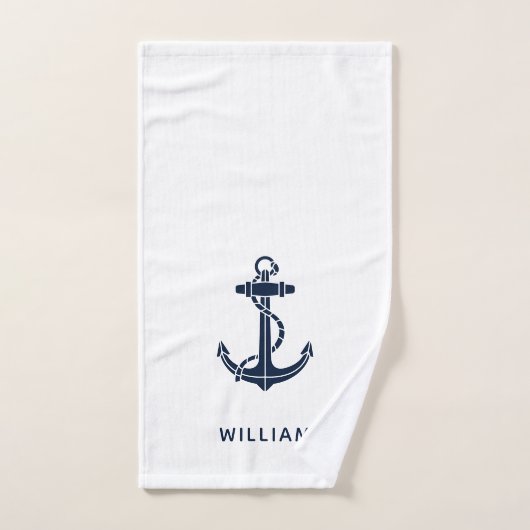 Boat Anchor Nautical Navy Blue Personalized Handdoek (Handdoek)