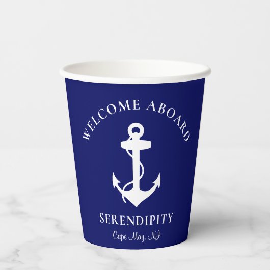 Boat Anchor Navy Blue Papieren Bekers (Achterkant)