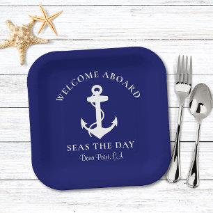 Boat Anchor Navy Blue Papieren Bordje