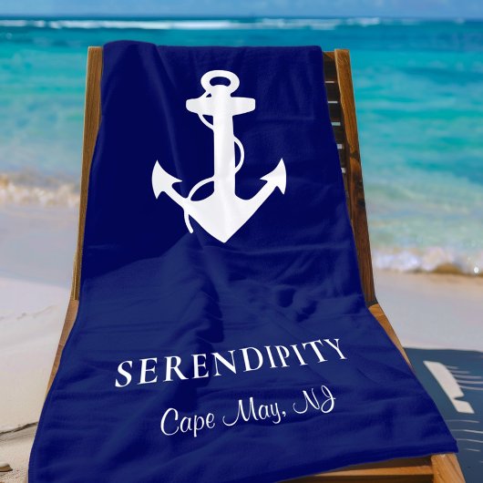 Boat Anchor Personalized Navy Blue Strandlaken