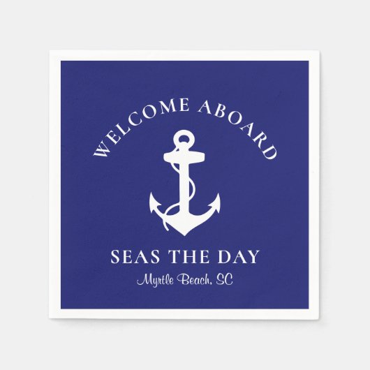 Boat Anchor Personalized Welcome Aboard Navy Blue Servet (Voorkant)