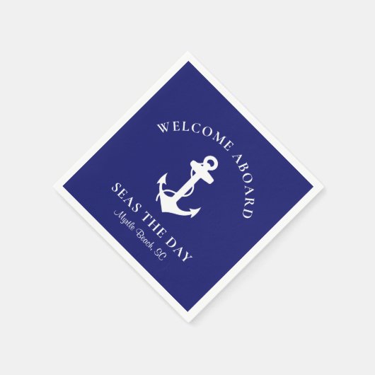 Boat Anchor Personalized Welcome Aboard Navy Blue Servet (Hoek)