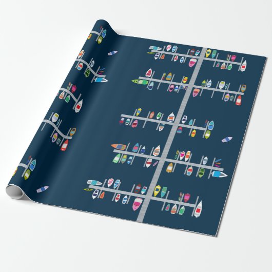 Boat Docks- Multicolor op de marine Cadeaupapier (Uitgerold)